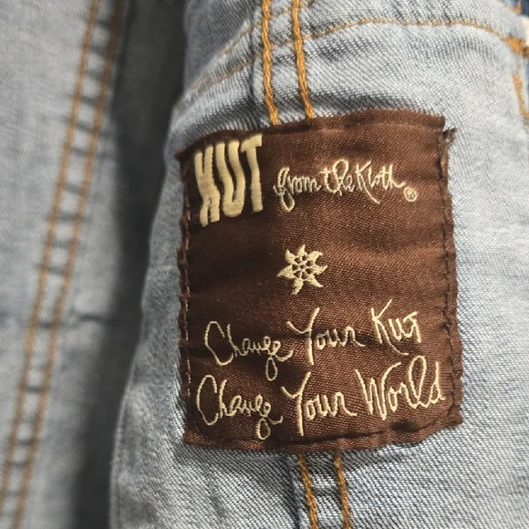 Kut from the Kloth Womens Blue Jean Jacket Large Distressed - Picture 13 of 14